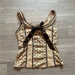 Oh Yes Brand Elegant Beige and Brown Floral Camisole Size M